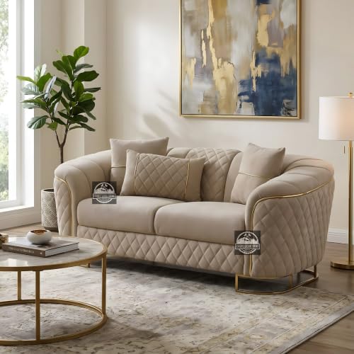 Image of Royal Carved Wooden Sofa Set | 3+1+1 Seater | Antique with Button Tufted Velvet Upholstery | Victorian Style Living Room Furniture Tufted Sofa Set Grey 3-Piece (Design 16)