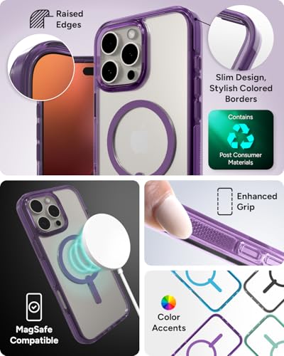 Image of ZAGG Santa Cruz Snap Case for iPhone 16 Pro Max - MagSafe Compatible, 13ft Military-Grade Drop Protection, Graphene Reinforced, 70% Recycled Content, Clear with Color Accents, Hyacinth Purple