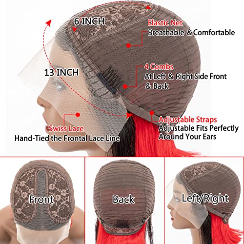 Originea Highlight Bob Wig Human Hair 13x6x1 Lace Front Wig Red Highlight Ombre Short T-Part Straight Bob Peekaboo Wigs for Women 12 Inch 150% Density (12 Inch - Image 4