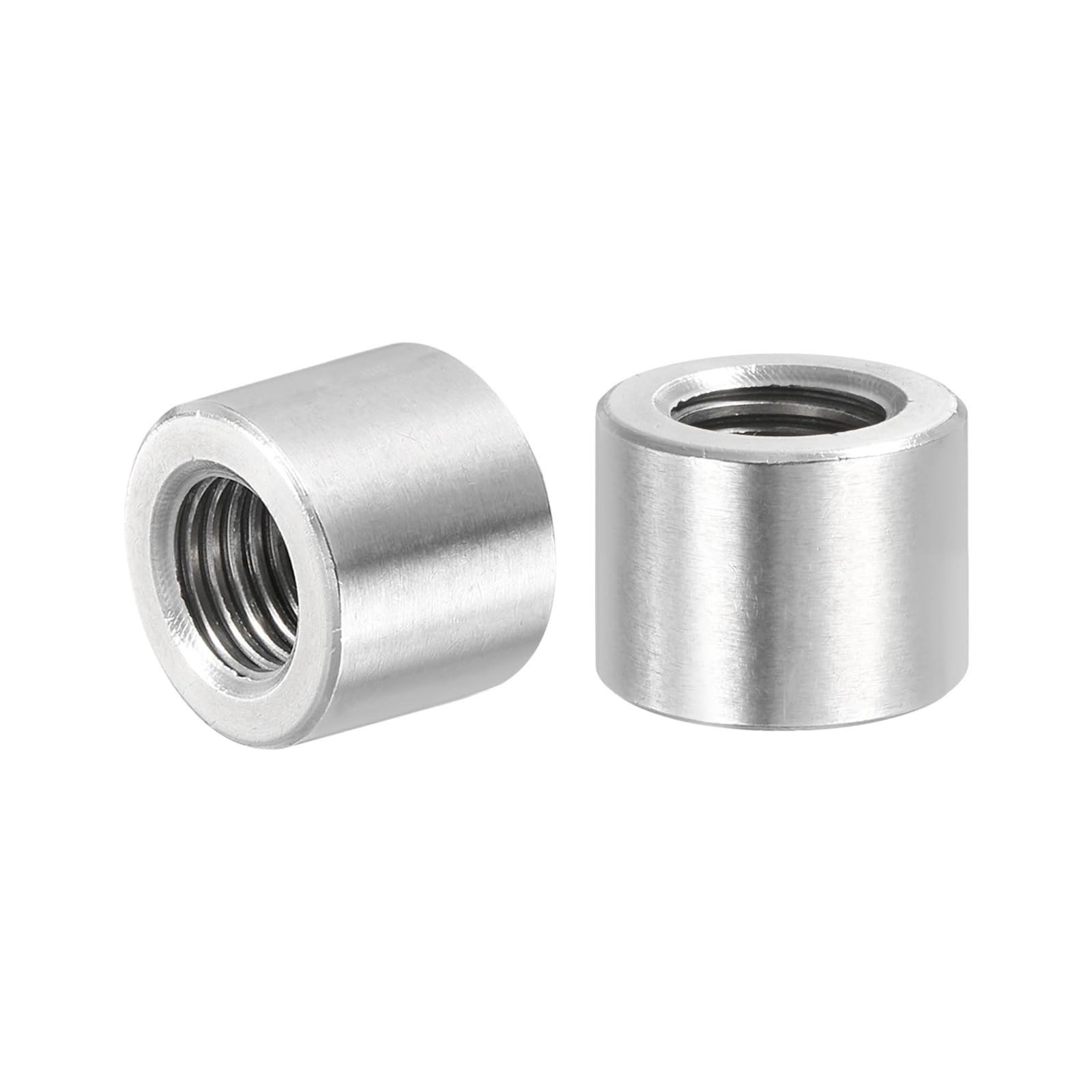 PATIKIL M10x1.25mm Pitch 304 Stainless Steel Round Coupling Nuts, 2 Pcs 12mm / 0.47" Length Metric Fine Thread Connector Sleeve Rod Bar Stud Fully Threaded Nut Fasteners, Silver Tone