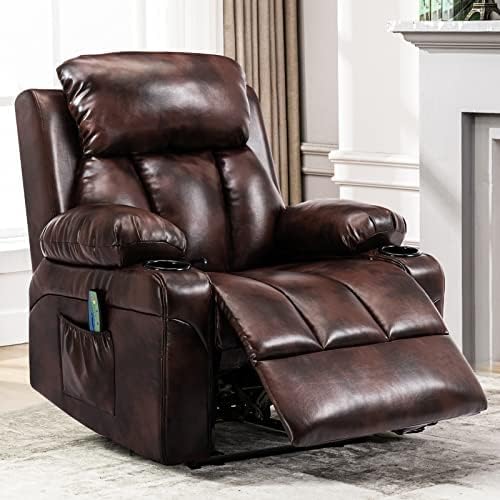 COMHOMA PU Leather Recliner Chair,PU Leather Overstuffed Wide Single Player Recliner Home Theater Seat Sofa for Living Room (Brown)