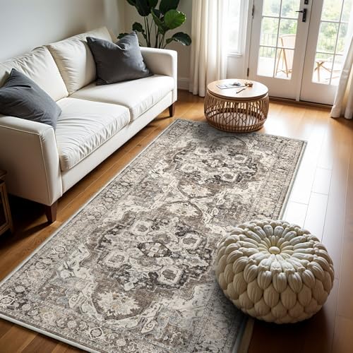 4x10 Washable Hallway Runner Rug: Soft Kitchen Rug Non Slip Rug Runner with Rubber Backing for Living Room Bedroom Non Shedding Farmhouse Carpet Runners (Beige, 4x10)