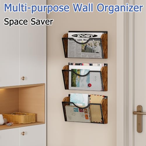 Sbanmao 3 Pack Wall File Organizer, Metal Mesh Hanging File Folder Holder for Letter/A4 Size Folders, Wall Mounted File Holder, Mail Organizer for Office Home Classroom Paper, Document Organization - Image 4