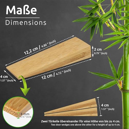 ECENCE Set of 4 Bamboo Door Wedges with Rubber, Non-Slip Door Stopper for All Doors Wooden Door Stop for Bedroom Steel - Image 4