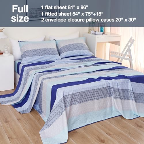 Image of JSD Neutral Striped Printed Full Sheet Set Extra Deep Pocket | 4 Piece Soft Microfiber Sheets, OEKO-TEX Certified, Easy Care