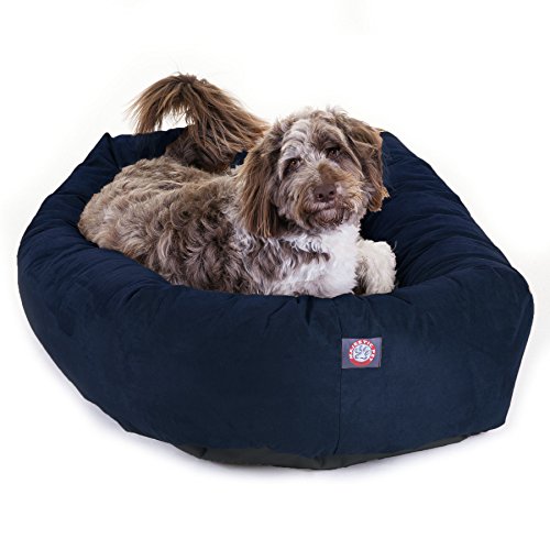 Image of Majestic Pet 52 Inch Suede Calming Dog Bed Washable - Cozy Soft Round Dog Bed with Spine Support for Dogs to Rest their Head - Fluffy Donut Dog Bed 52x35x11 (Inch) - Round Pet Bed X- Large - Navy