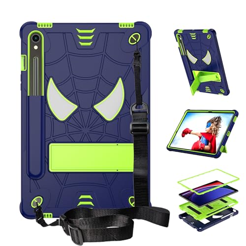 Étui enfant Samsung Galaxy Tab S9 et S10 FE bleu jaune vert avec bandoulière et support