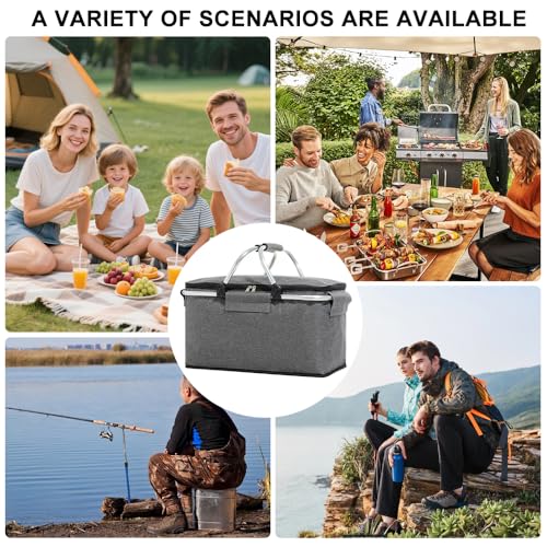 YANGUN Einkaufskorb Kühltasche, Kühlkorb Faltbar, Picknickkorb Groß, Leicht klappbar & kompakt, mit Griff Lunchtasche Thermo Tasche für Büro Camping Picknick Reisen Einkaufen