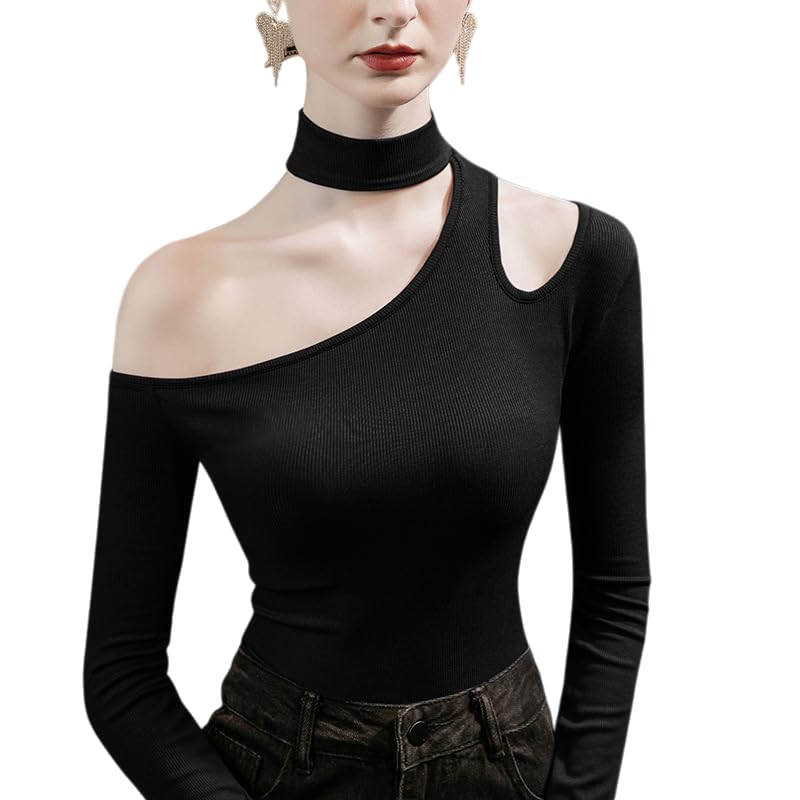 Black Asymmetric Cut-Out Viscose Blouse