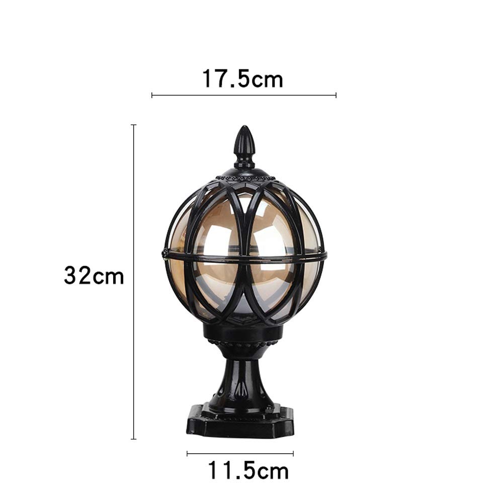 Lampione da esterno Globe Antique Garden Post Lights Impermeabile IP55 Voto Strada Pilastro Colonna Luce Erba Strada Patio Cortile Villa Vetro Parete Esterna Lampade da Terra Stadio (Color : Black)