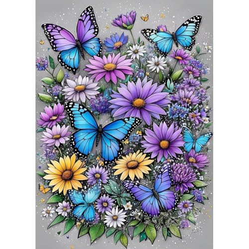 Butterfly Flower Diamond Art Painting Kits for Adults - Full Drill Diamond Dots Paintings for Beginners Round 5D Paint with Diamonds Pictures Gem Art Painting Kits DIY Adult Crafts Kits 12x16inch