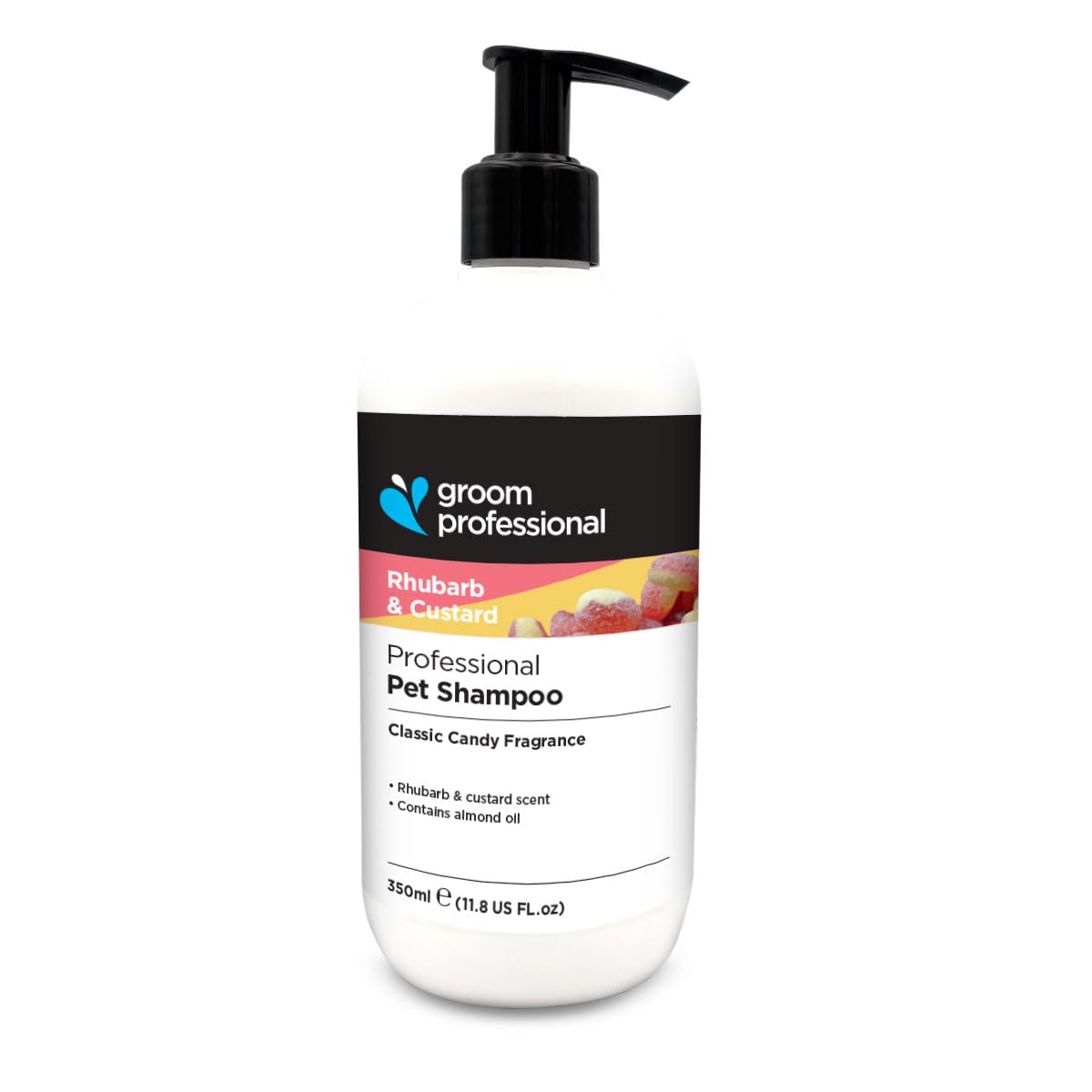 GROOM PROFESSIONAL Rhubarb and Custard Dog Shampoo - Deep Cleansing for Smelly Dogs - Adds Shine & Softness, Removes Dirt & Odours from Coat - Almond Oil to Soothe Itchy, Dry Skin - Sweet Scent, 350ml