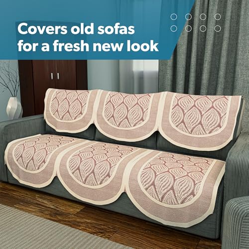 Image of Kuber Industries (Set of 10) Stylish & Durable Net Cotton Sofa Covers 5 Seater | Aesthetic Sofa Protector /Mat & Slipcover for Hall, Living Room & Office | Coconut Bright - Maroon