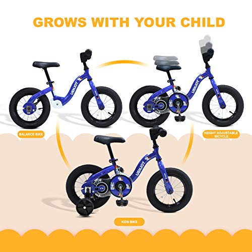 Uenjoy 2 in 1 Kids Bike & Balance Bike for 2-4 Years Old Boys & Girls, Easy to Assemble,W/Detachable Training Wheels 12” Starter Toddler Balance Bike Height Adjustable Bicycle,Blue - Thumbnail 2