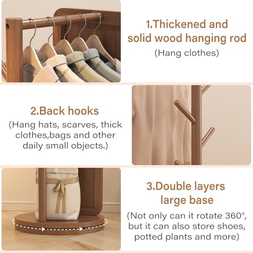 Image of AnywaysWood 70 inchx19 inchFull Length Mirror with Stand,Coat Rack with Mirror,Solid Wood Floor Mirror,Swivel Mirrorfor Bedroom, Living Room, Cloakroom (Deep Walnut, 69 inch L x 16 inch W)