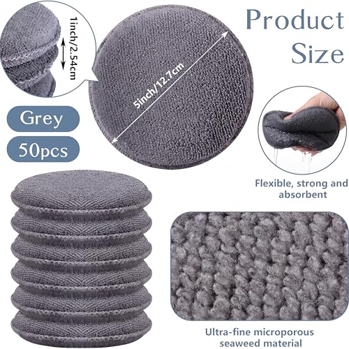 Image of Tanlade 50 Pcs Car Detailing Microfiber Applicator Pad Wax Applicator Wash Microfiber Pads, 5 Inch Diameter (Grey)