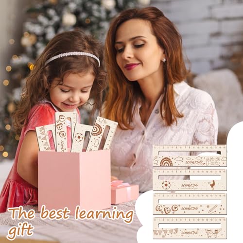 Smdbzda Lesehilfe Lesezeichen Kinder 1 Klasse, 4 Stück Lesehilfe und Lineal für Schulkind Personalisiert, Personalisiert Holz Lesezeichen Leselineal, Geschenke für Mädchen und Jungen zum Schulanfang