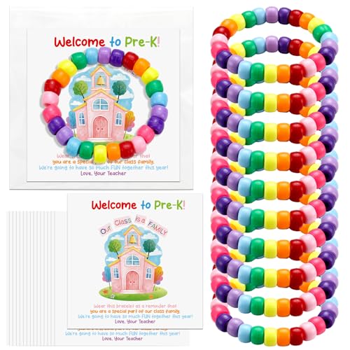 Tondiamo 36 Set Welcome to Pre-k Bracelets Gifts Pastel Beaded Jewelry First Day of School Gifts Back to School Supplies for Classroom Classmates Students