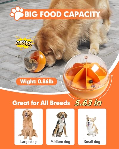 Enrichment Interactive Dog Treat Toy - Level 1 Mental Stimulation for Dogs，Mentally Stimulating Dog Toys for Boredom Busy (Beginner-Orange 5.6" Squeaky Ball)