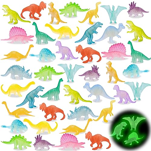 Preescolar, Toy Juego de48 piezas de juguetes pequeños de dinosaurios luminosos que brillan en la oscuridad,figuras de dinosaurio de plástico para regalo de Halloween,bolsa...