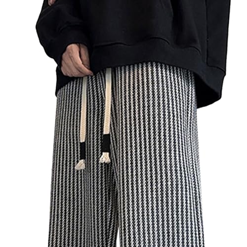 Mens Casual Pants Mid Waist Straight Leg Elastic Drawstring Trousers Strpe Patterned Lightweight Baggy Pants3