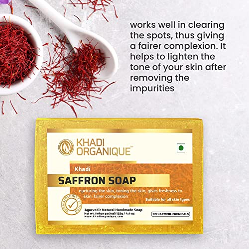 Image of Khadi Organique Handmade Saffron Soap With Essential Oil Pack Of 3