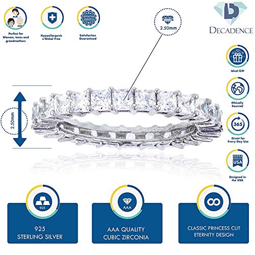 Sterling Silver 925 Rhodium Plated 2.50mm Princess Square Cut Eternity Band | Simulated Diamond Cubic Zirconia | Eternity Band Ring for Women | Gold Ring for Women | Stackable Ring | Engagement Band |4