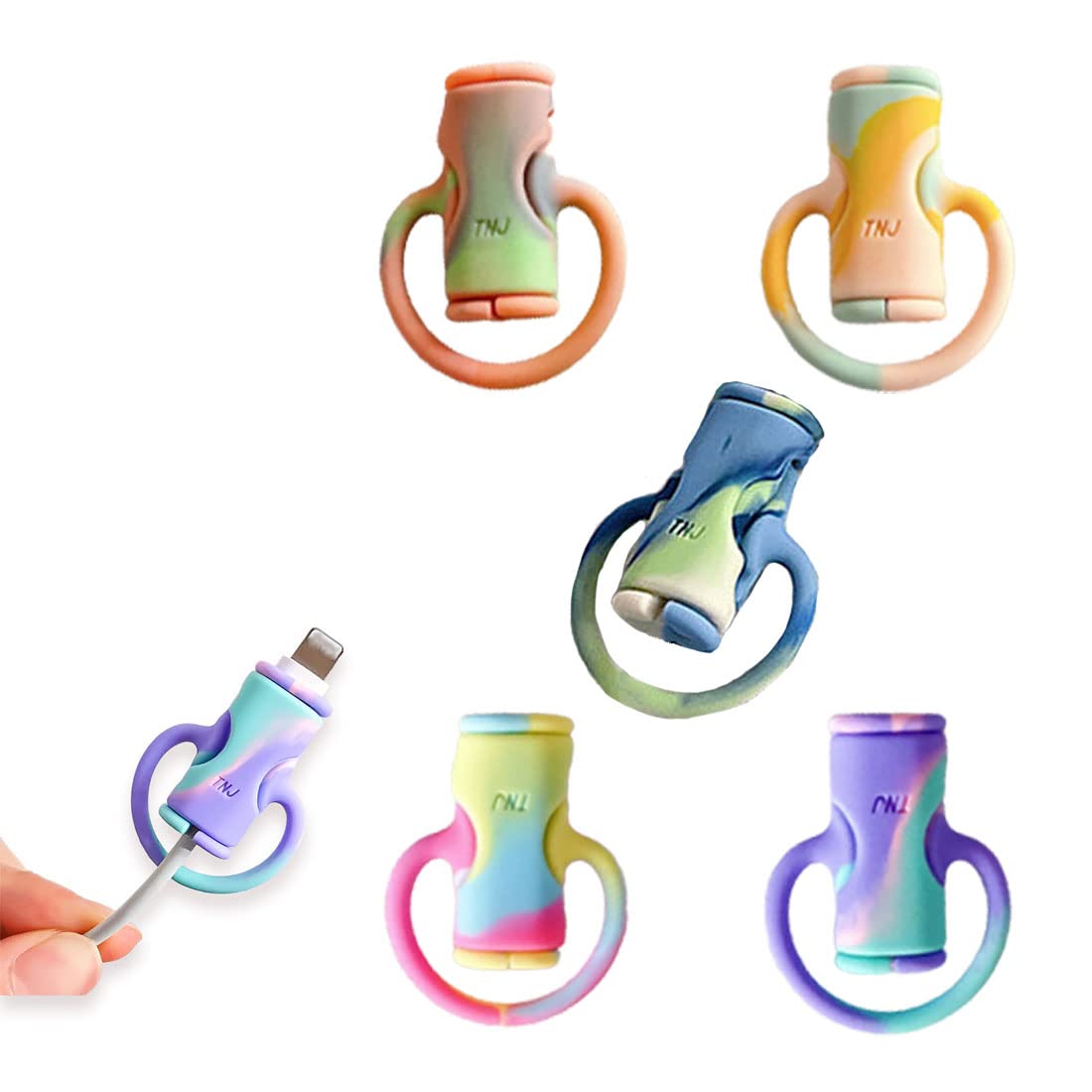 5Pcs Bogean 2 in 1 Data Cable Protector, Cute Silicone Charger Winder, Cable Anti-Break Protection Storage Tool, Universal Mini Charger Protective Cover (5PCS Mix)