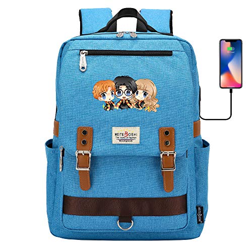 Mochila de Estudiante de la Escuela Hogwarts, Bolso de la Escuela Harry/Ron/Hermione, Mochila mágica de Harry Potter Mochila para portátil de 15 Pulgadas Grande Azul Cover