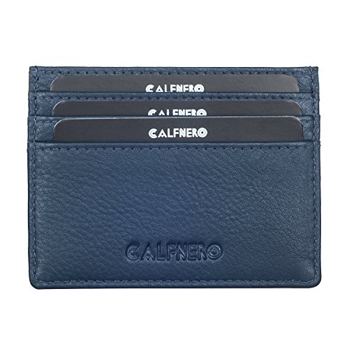 Image of Calfnero Genuine Leather Card Holder-Multiple Card Holder with ID Slots-Navy Leather Card Case
