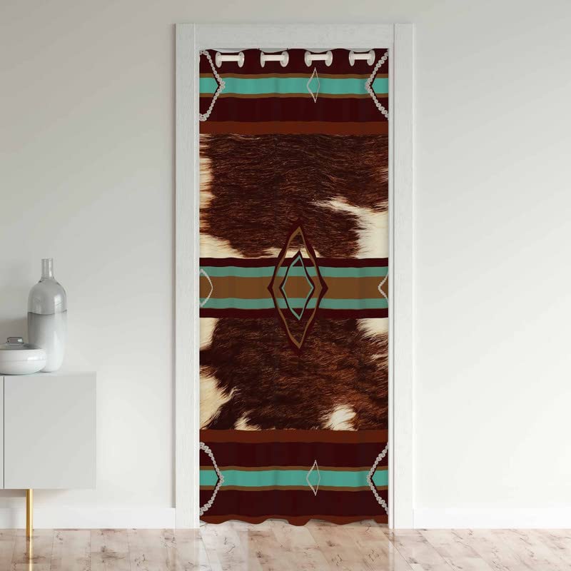 Loussiesd Western Farmhouse Doorway Curtain Privacy Cowhide Door Cover Curtain Boho Aztec Winter Insulated Thermal Curtains for Bedroom 80 inch Length (1 Panel 86x203cm)