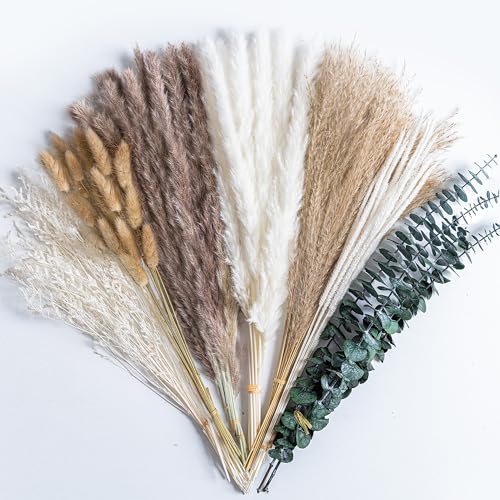 Boho Decor Pampas Grass and Eucalyptus Bouquet,7Kinds Dried Flowers,pompas Grass Dried Flowers...