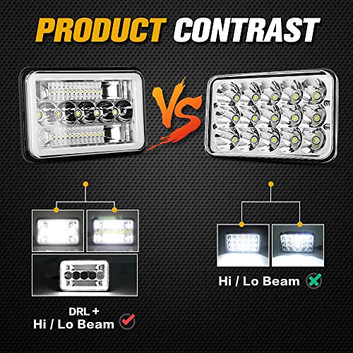BESTZHEYU 4x6 LED Headlights Pair with Hi-Lo Beam DRL for Chevy S10 Blazer 1994 1995 1996 1997 Peterbilt Kenworth Freightinger Probe 4x6 Inch DOT LED Headlights 2PCS by BESTZHEYU - Image 3