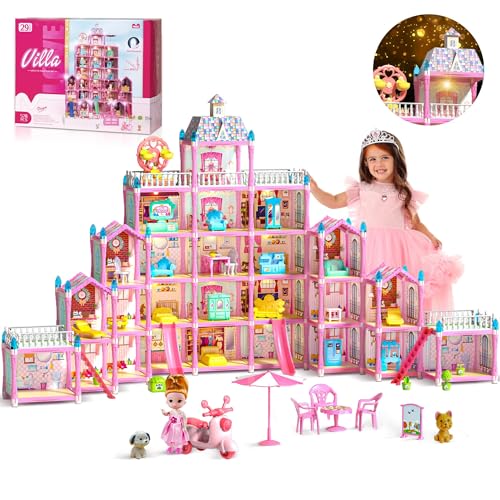 KLADNDER Doll House with 5 Stories, 29 Rooms Dolls Home, Plays House Toys Accessories and Furniture, Outdoor Play for Kids, Pink Doll House 2024 Christmas Toy 4-5 7-8 Year Old