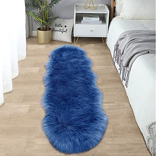 SERISSA Ultra Soft Fluffy Rug Dark Blue Faux Sheepskin Fur