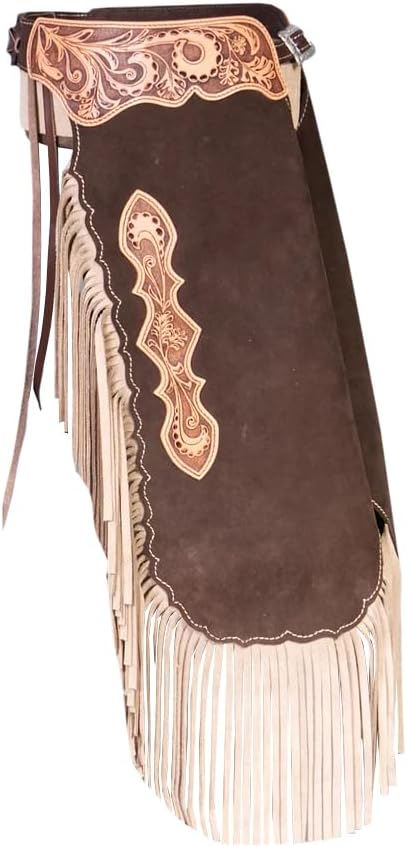 Custom Made Leather Fashion Chinks with Hand Tooled Yoke Set for Men Women Kids Small Medium Large LC-008 (Medium)