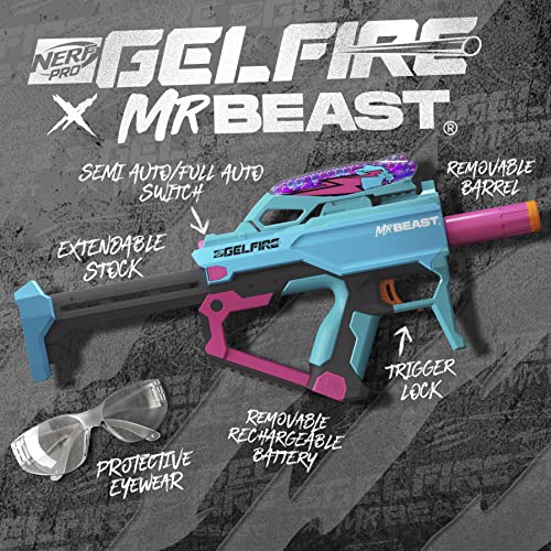 Nerf Pro Gelfire X MrBeast Blaster, 1600 Gelfire Rounds, 300 Round Hopper, Rechargeable Battery, Eyewear - Image 7