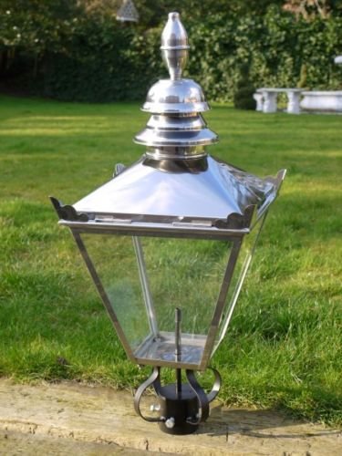 Vintage Stainless Steel Metal Garden Street Post Lantern Lamp Top Light Large