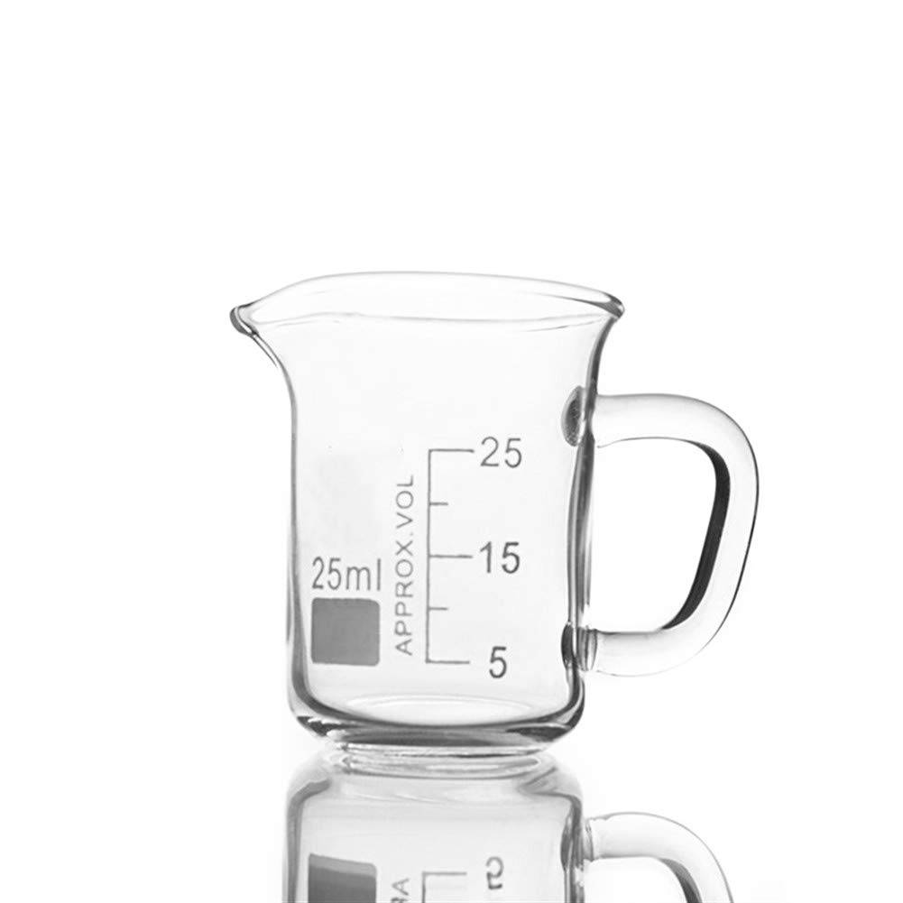 Laboratorio 3 Pezzi 25ml Vetro con Manico Becher in Forma Bassa per Laboratorio di Chimica Bilancia Laboratorio di Misurazione Addensato Educazione Forniture per Ufficio Scienza (Capacity : 25ml)