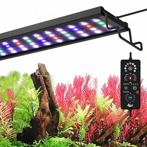 AQQA Full Spectrum Aquarium Plant Light LED Fish Tank Light IP68 Waterproof with 24/7 Natural Mode & DIY RGBW Mode 9 Colors & 10-Level Brightness Adjustable 6 Timer Settings for 12-18 Tank (12W)