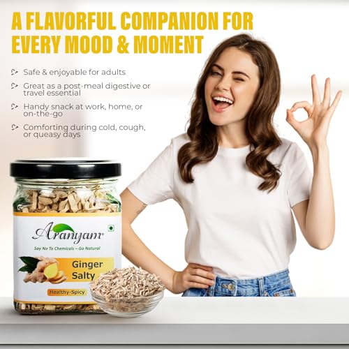 Image of Aranyam Salted Ginger Candy - Salty & Spicy Adrak Chews for Digestion | Sun Dried Ginger Candy for Nausea Relief & Immunity Boost - No Additives (50 Grams)