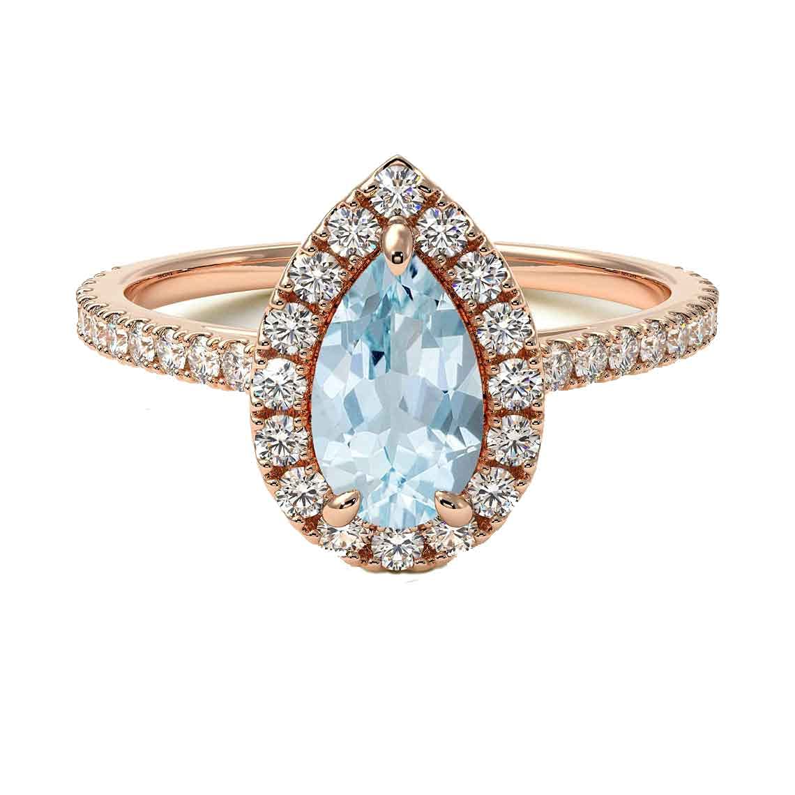 Choose Your Gemstone 18K Rose Gold Ring Pear Shape Halo Diamond Design Wedding Engagement Handmade and Fashion Jewelry for Women Girl Available in Size 4,5,6,7,8,9,10,11,12