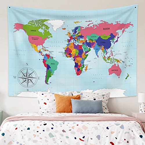 Lingquare Tapiz sol y luna mapa del mundo azul tapiz mapa tela decoración colgante de pared mapa de acuarela cubierta de mesa de poliéster Yoga toalla de playa 130 * 150cm