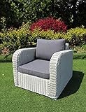 Lounge Sessel VITA Eierschalenweiß rundes Polyrattan Armlehnsessel Gartenmöbel