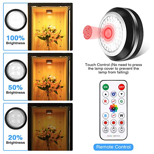 Elfeland Puck Lights Battery Operated Under Cabinet Lighting, LED 16 Color Changing Puck Lights with Remote Control & Timing, Dimmable LED Closet Lights for Kitchen Cabinet and Closet (6 Packs)