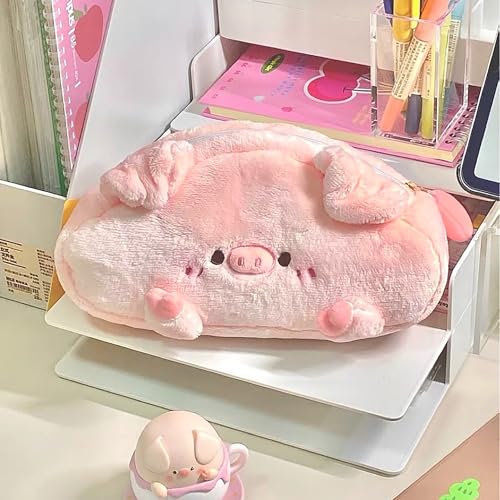 Image of Minache Women Animal Pig Plush Stationery Pouch Pen Pencil Case Ladies Cosmetic Bag