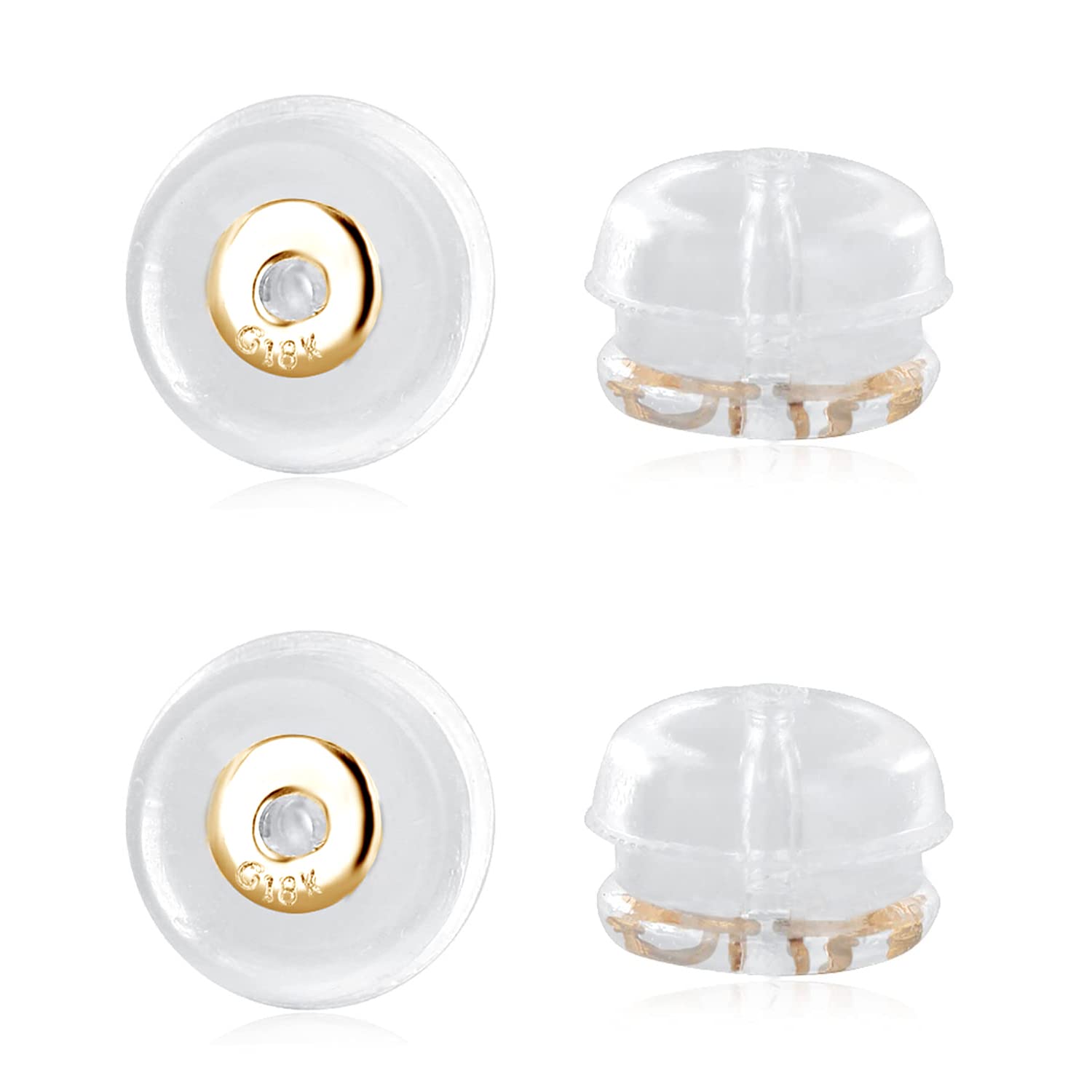 18K Gold Clear Soft Silicone Earring Backs for Studs Rubber Hypoallergenic Ear Safety for Studs 2 Pairs
