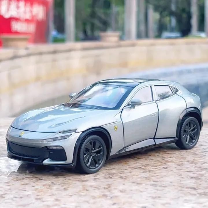 Image of FEXXA 1:32 Scale Ferrari Purosangue SUV Die-Cast Metal Car with Sport car Openable Doors Light and Sound,Pull Back Function Indoor Outdoor Toy for Kids (1.32 Scale-Grey)