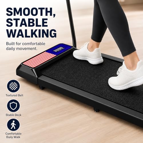 Image of Walking Pad Treadmill with Handle Bar, 8% Incline Under Desk Treadmill | Quiet 2.5HP motor, 265 lb capacity, 0.6-4 MPH speed, 15 x 35.4 in belt, compact for home office and small spaces