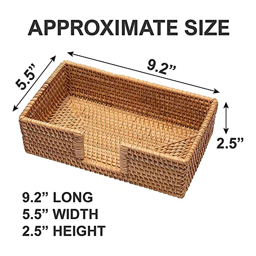 Wicker Guest Towel Holder Tray For Bathroom Rattan Rectangle Toilet Tank Trays Counter Paper Hand Towels Storage Napkin Caddy Kitchen Dressers Countertop Bath Decorative Kolstraw (Set 1, Honey Brown) #TOP1